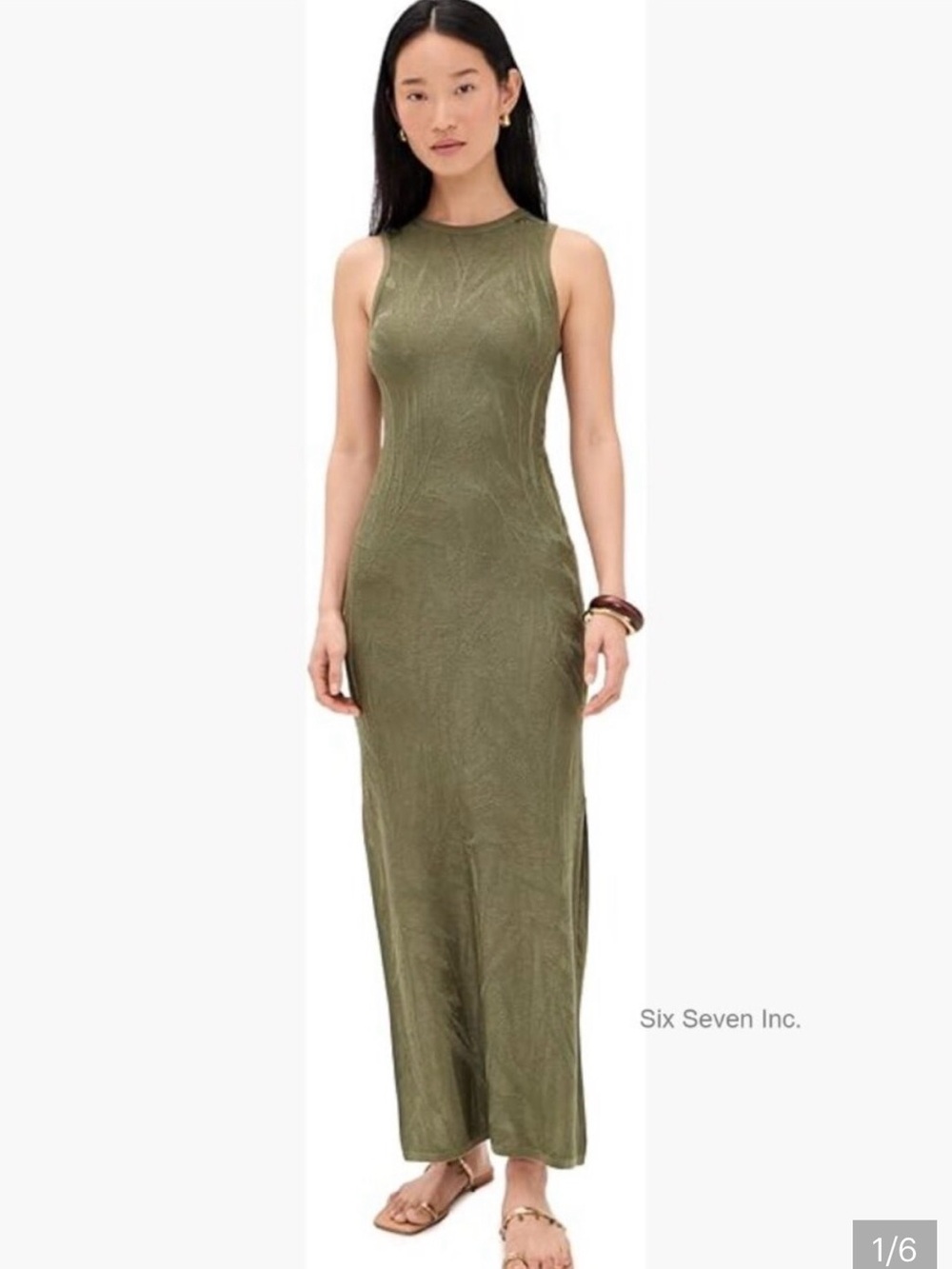 Seafolly Olive Green Marbled Sleeveless Maxi Dress Round Neck Swim Cover SZ S